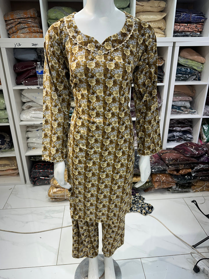 Two piece velvet suits in digital print perfect for winters and for everyday wear