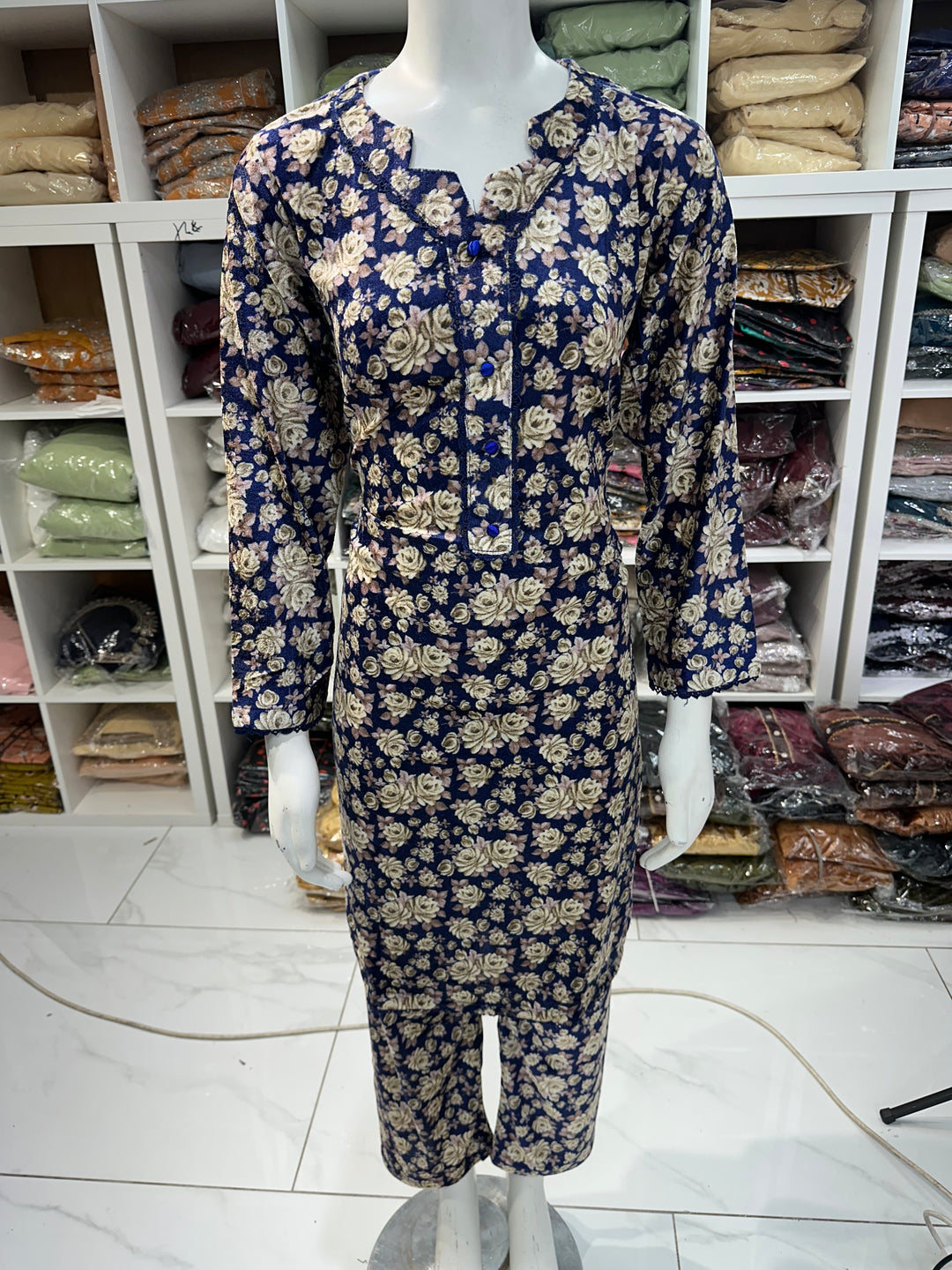 Two piece velvet suits in digital print perfect for winters and for everyday wear