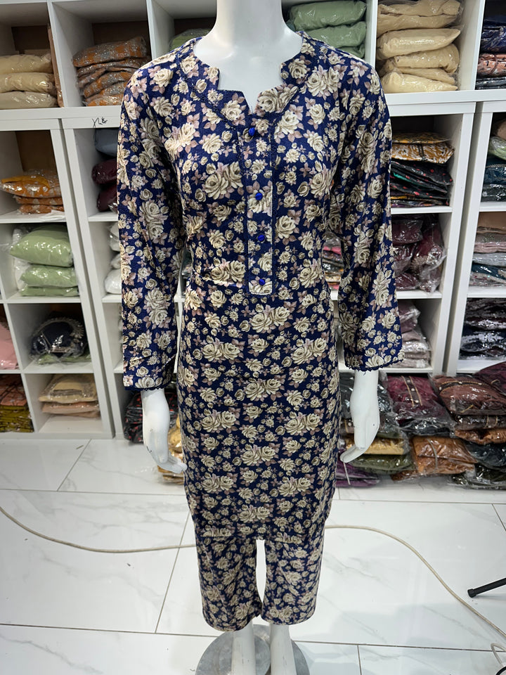 Two piece velvet suits in digital print perfect for winters and for everyday wear