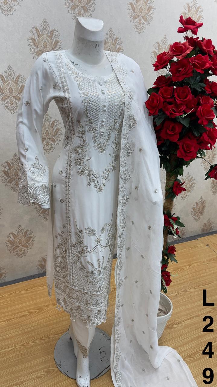 Three piece linen material suit for summers with chiffon dubatta