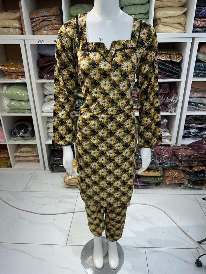 Two piece velvet suits in digital print perfect for winters and for everyday wear