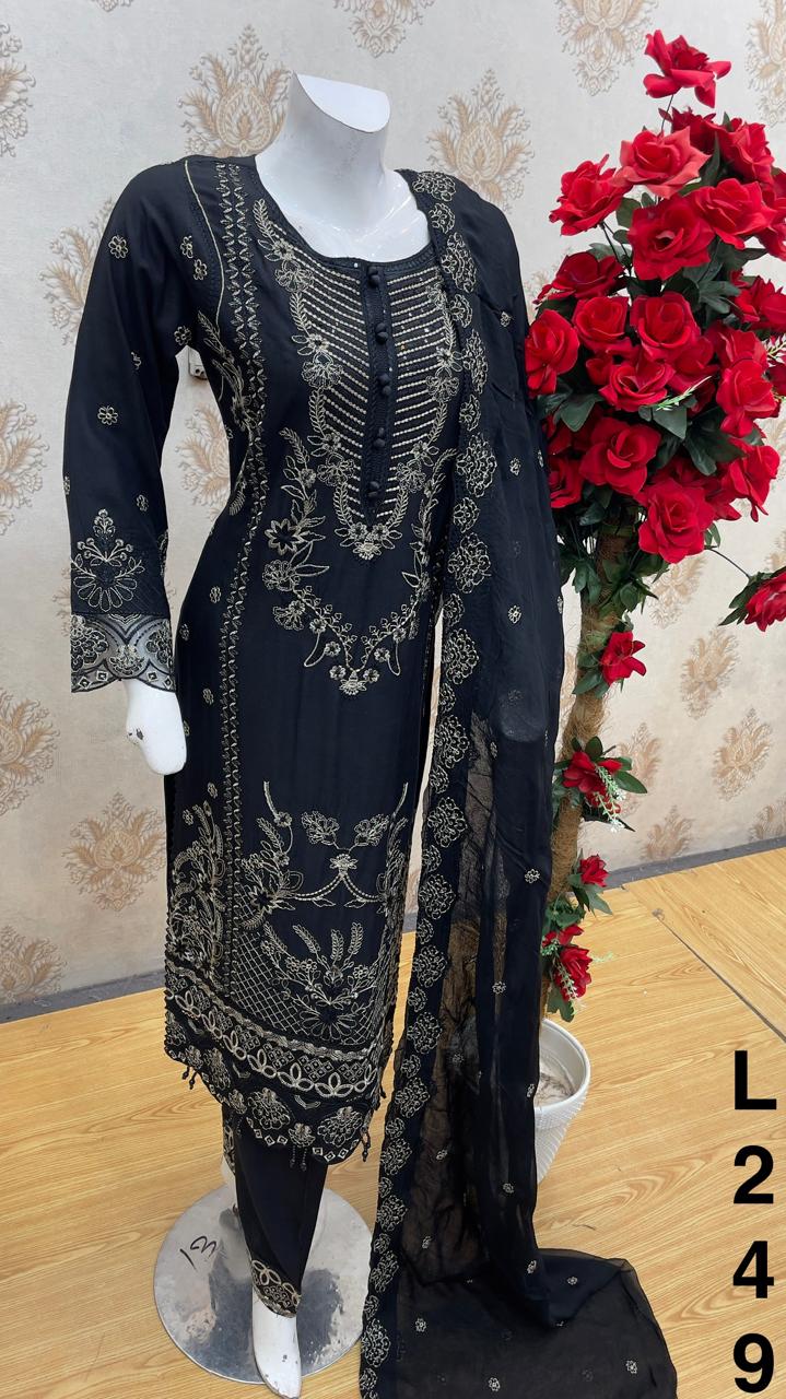 Three piece linen material suit for summers with chiffon dubatta