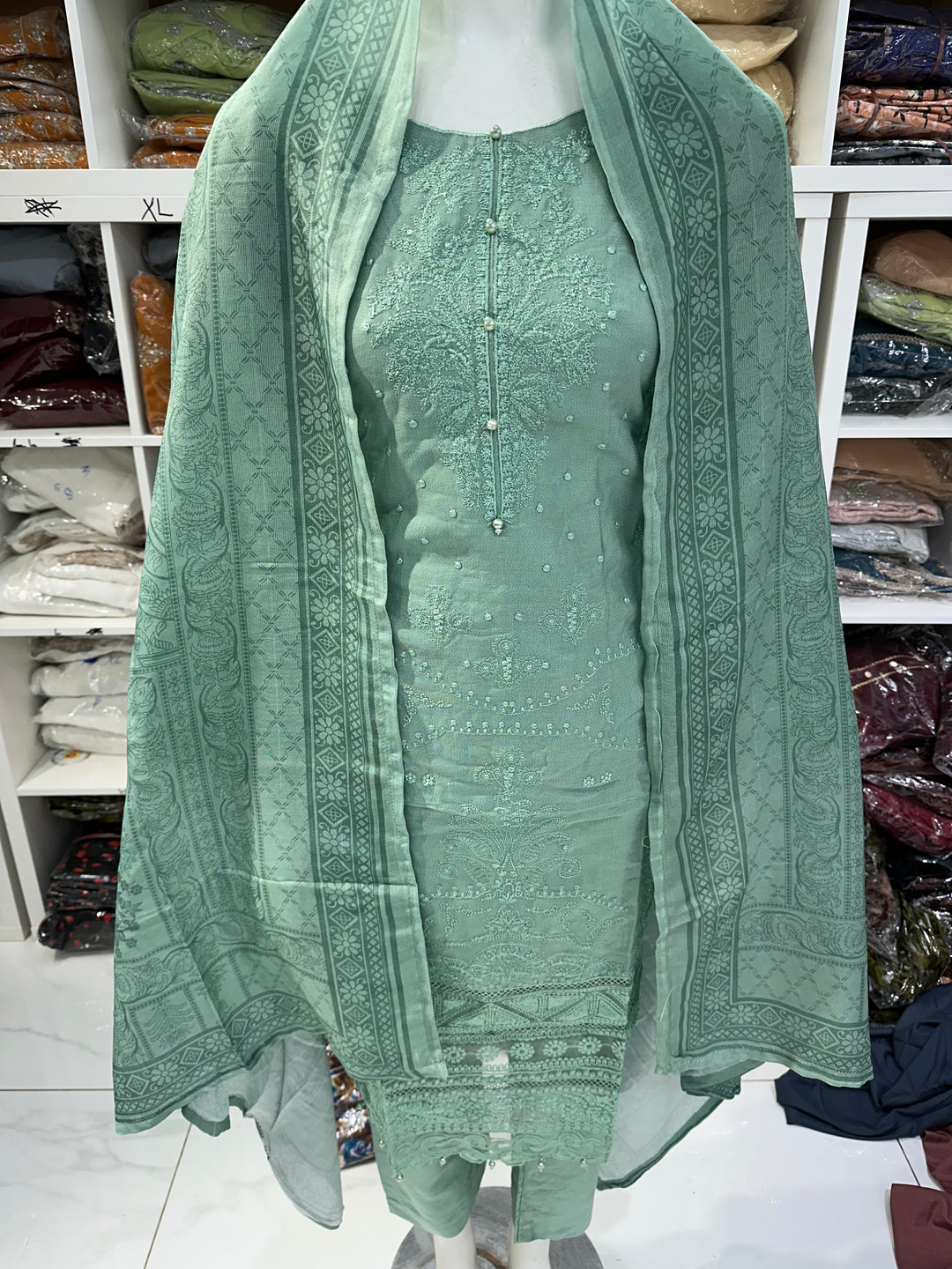 Three piece dhanak material suits on offer perfect for home wear and occasional wear