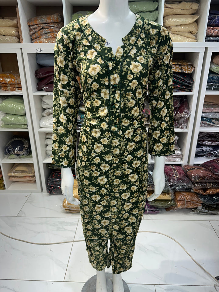 Two piece velvet suits in digital print perfect for winters and for everyday wear
