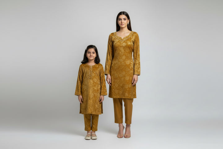 Two piece velvet suits in mother and daughter best seller suit
