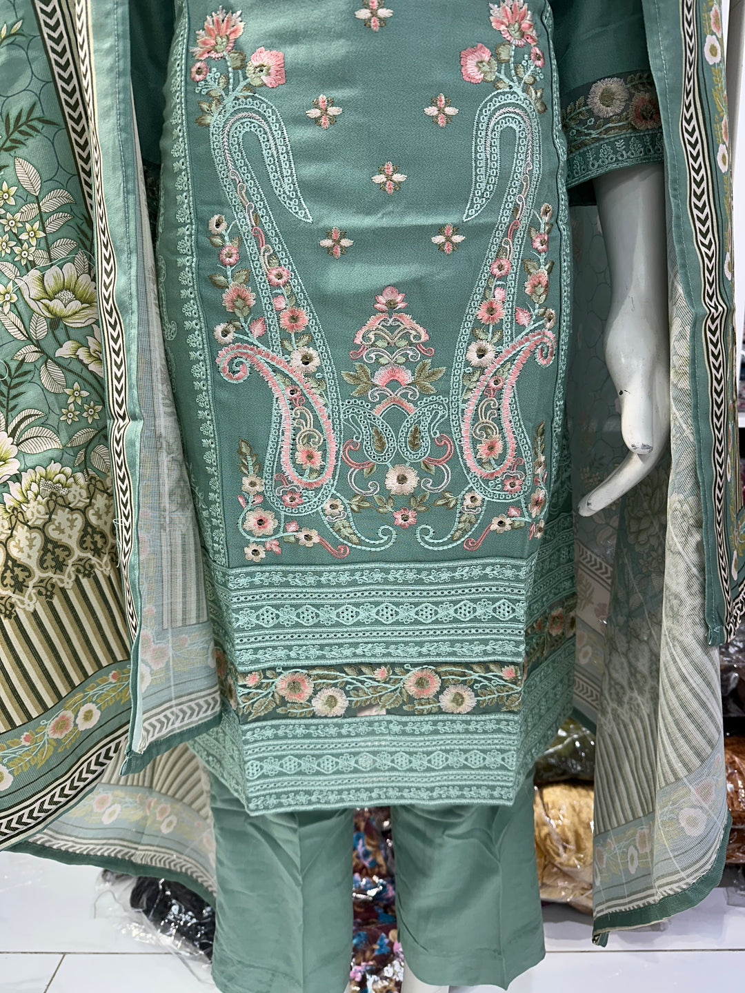 Three piece dhanak material suits on offer perfect for home wear and occasional wear