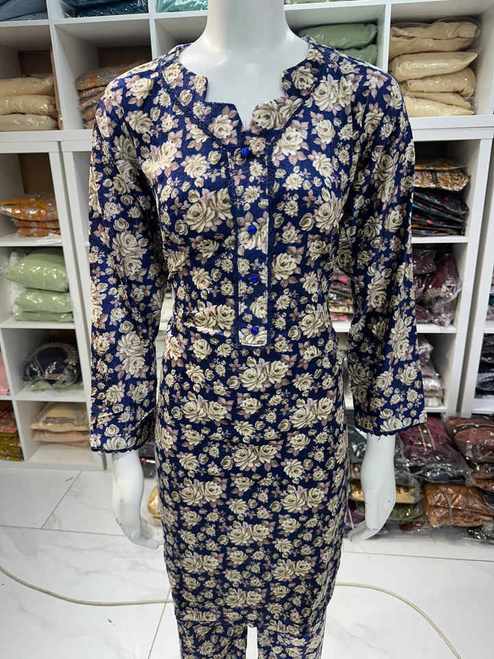Two piece velvet suits in digital print perfect for winters and for everyday wear