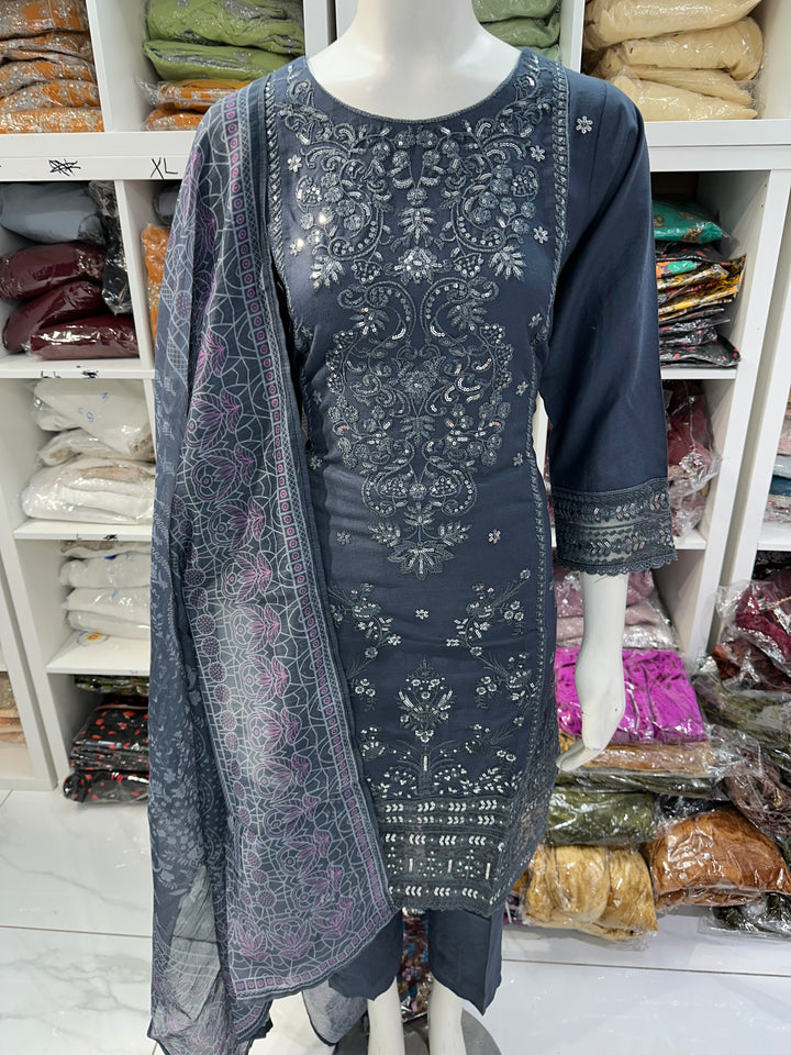 Three piece dhanak material suits on offer perfect for home wear and occasional wear