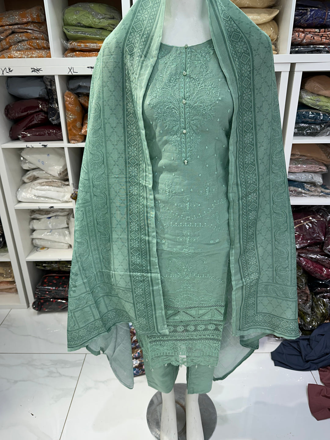 Three piece dhanak material suits on offer perfect for home wear and occasional wear