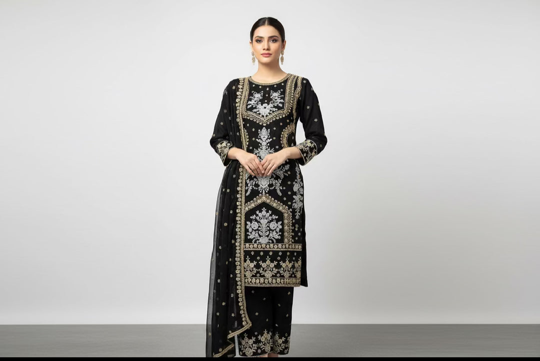 Three piece chiffon suits ready to wear with beautiful stone work