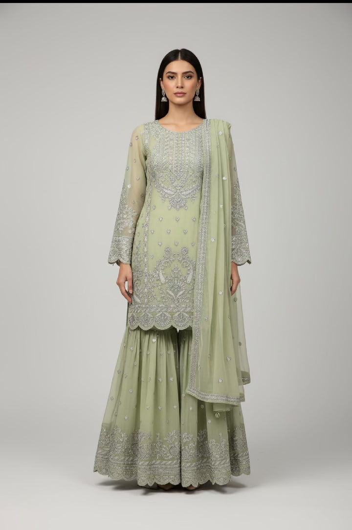 Three piece chiffon garara suits on offer
