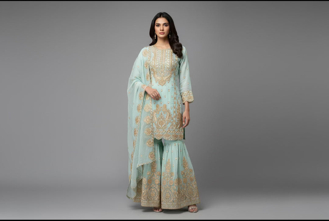 Three piece chiffon garara suits on offer