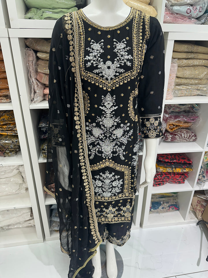 Three piece chiffon suits ready to wear with beautiful stone work