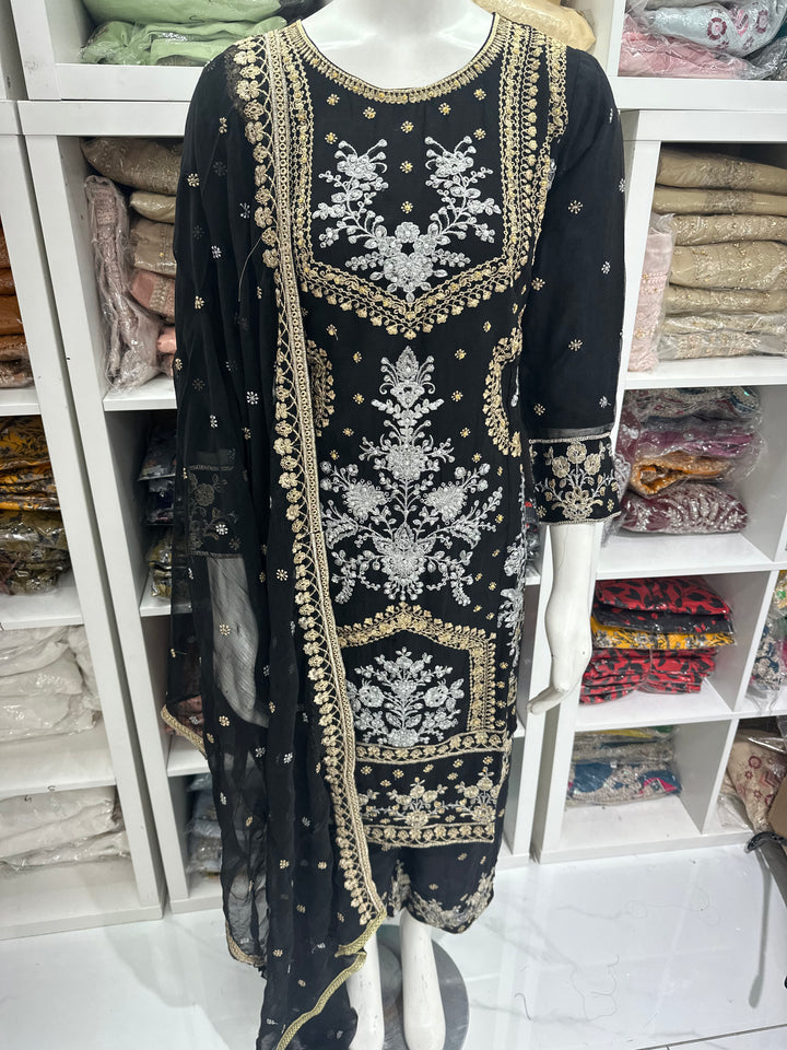 Three piece chiffon suits ready to wear with beautiful stone work