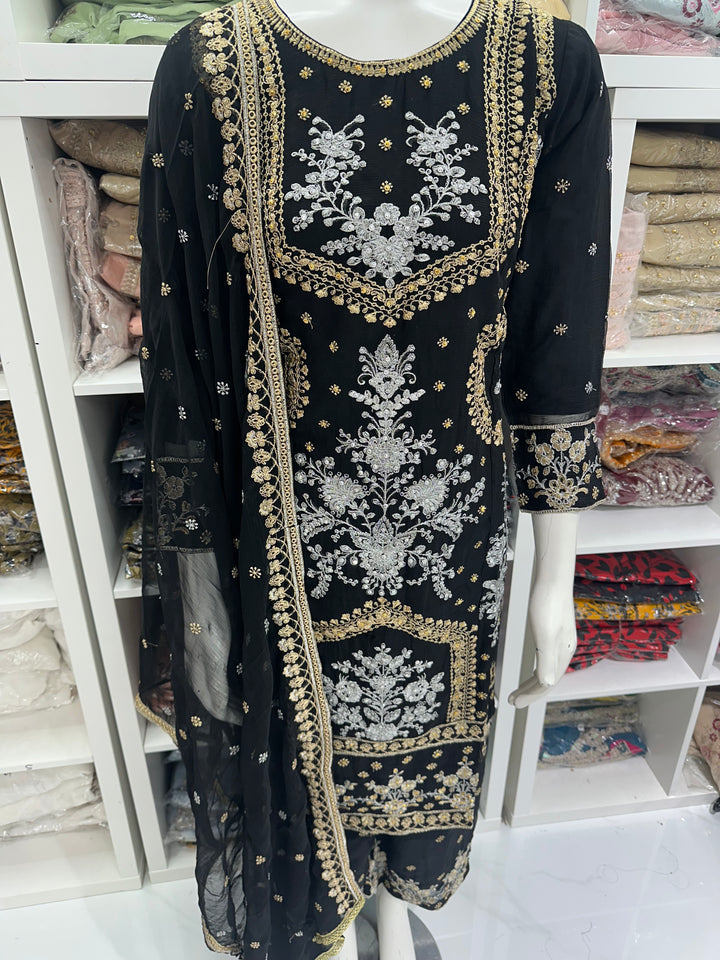 Three piece chiffon suits ready to wear with beautiful stone work