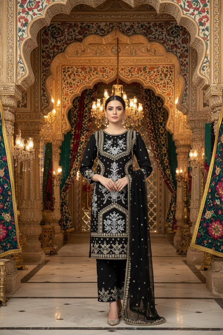 Three piece chiffon suits ready to wear with beautiful stone work