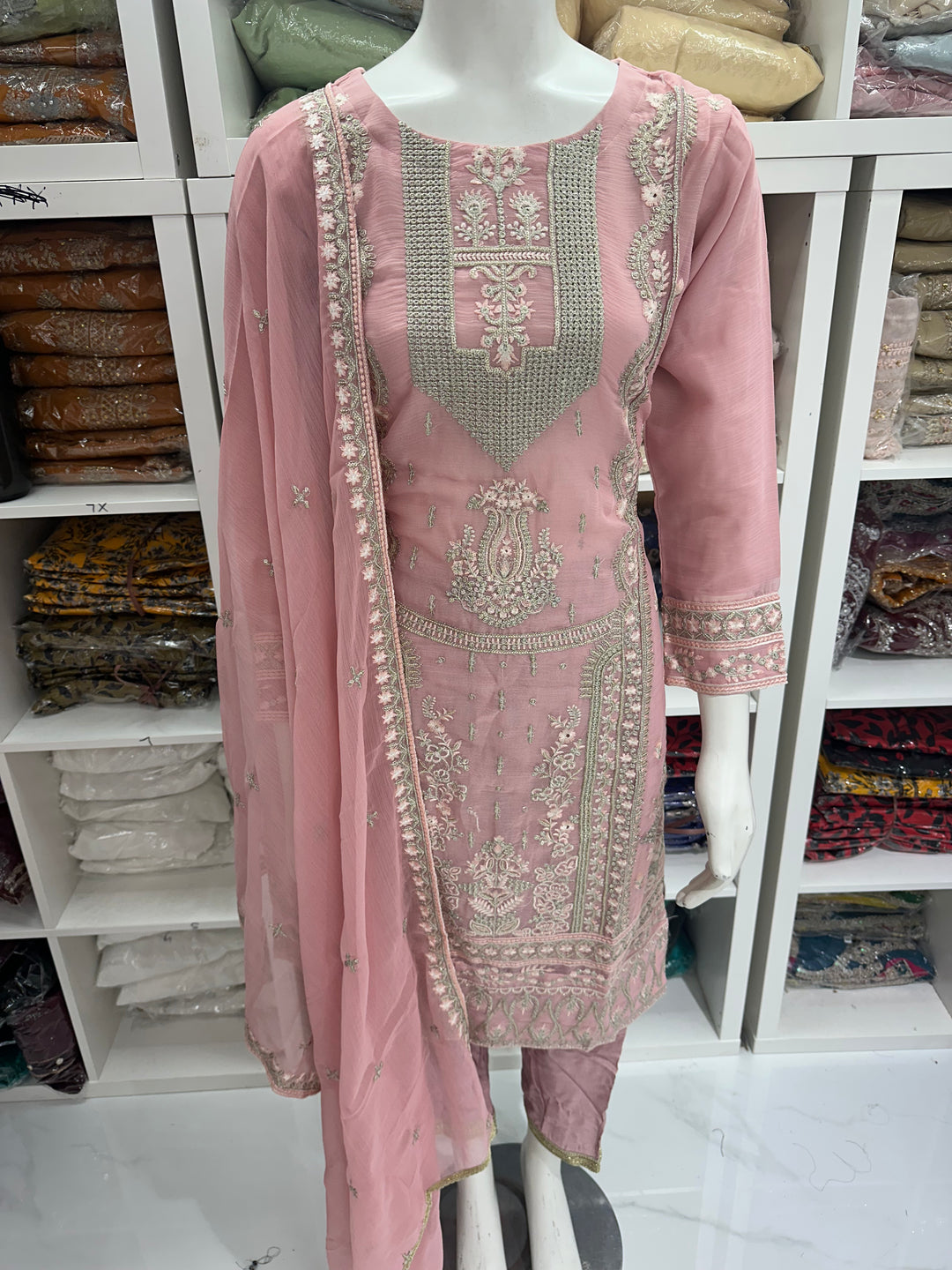 Three piece chiffon suits ready to wear