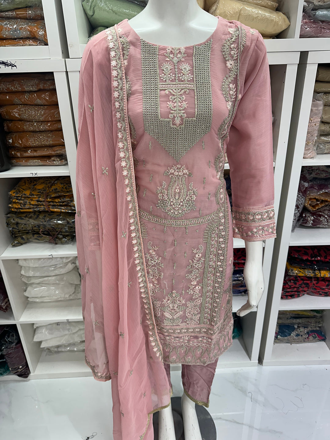 Three piece chiffon suits ready to wear
