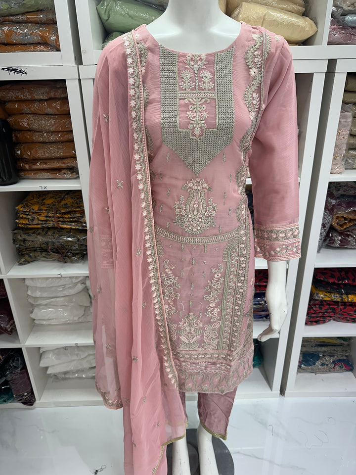 Three piece chiffon suits ready to wear