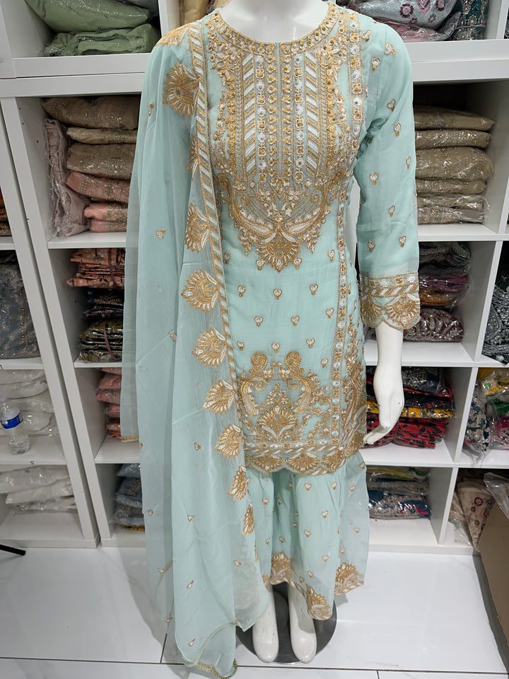 Three piece chiffon garara suits on offer