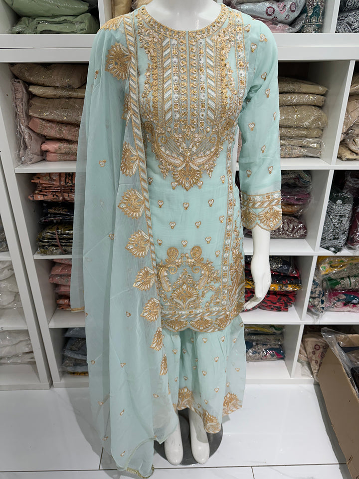 Three piece chiffon garara suits on offer