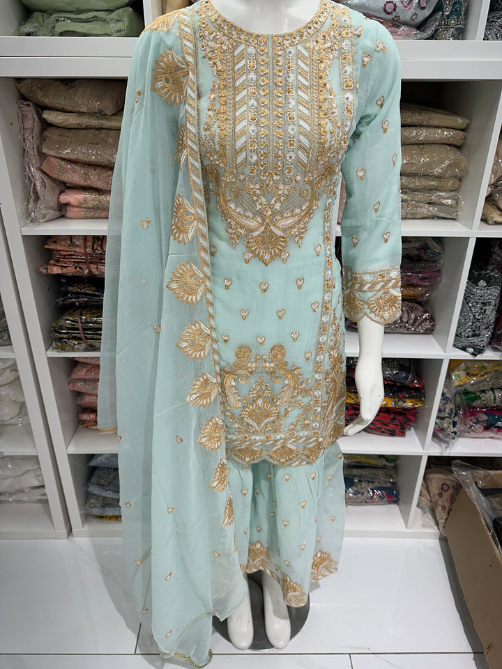 Three piece chiffon garara suits on offer