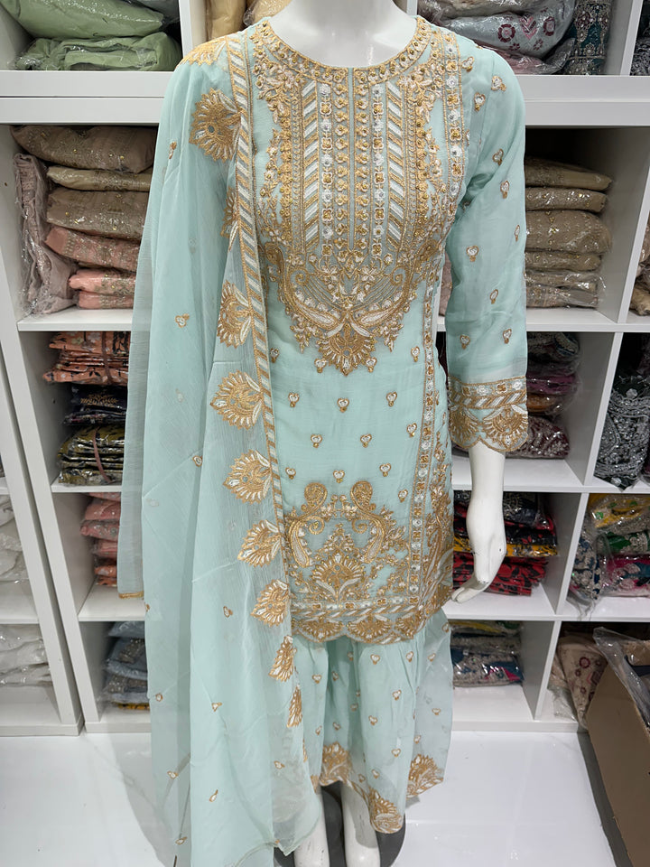 Three piece chiffon garara suits on offer