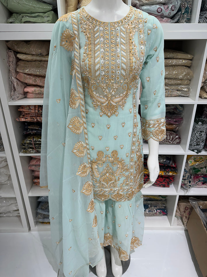 Three piece chiffon garara suits on offer