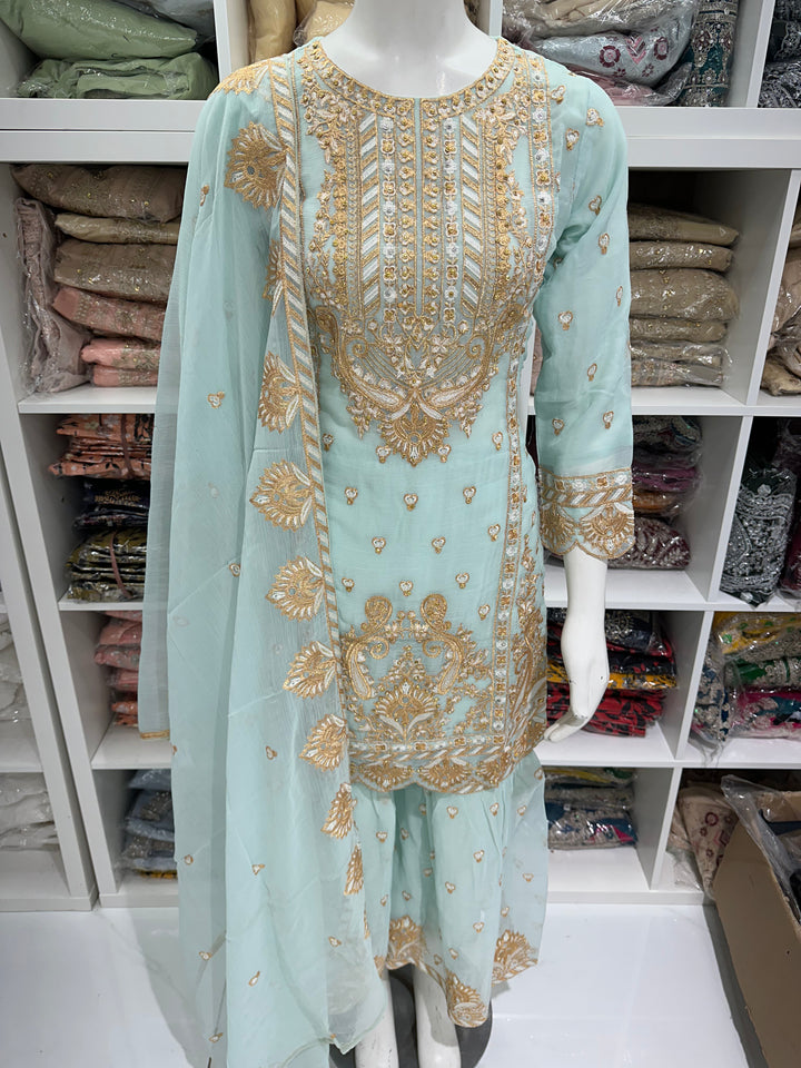 Three piece chiffon garara suits on offer