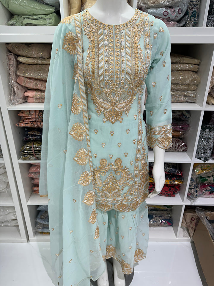 Three piece chiffon garara suits on offer