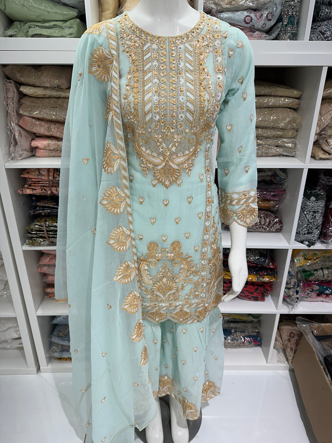 Three piece chiffon garara suits on offer