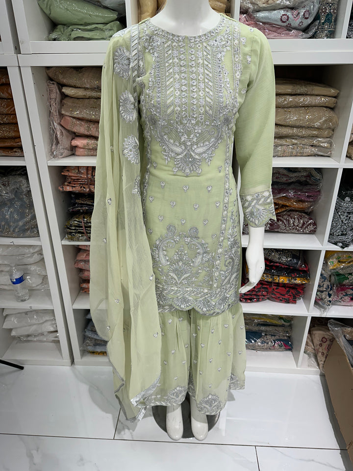 Three piece chiffon garara suits on offer