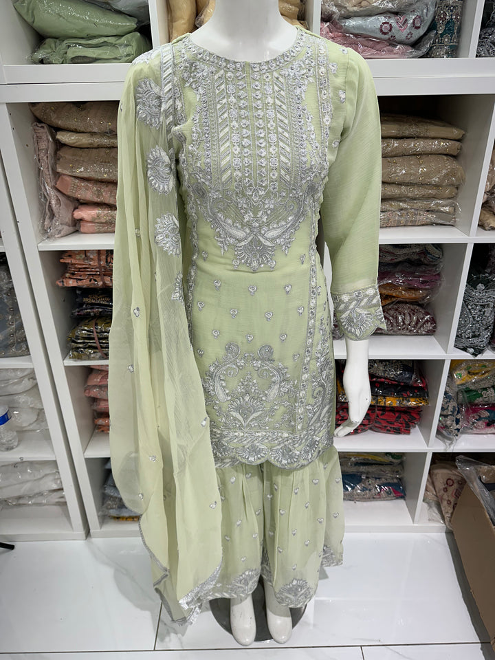 Three piece chiffon garara suits on offer