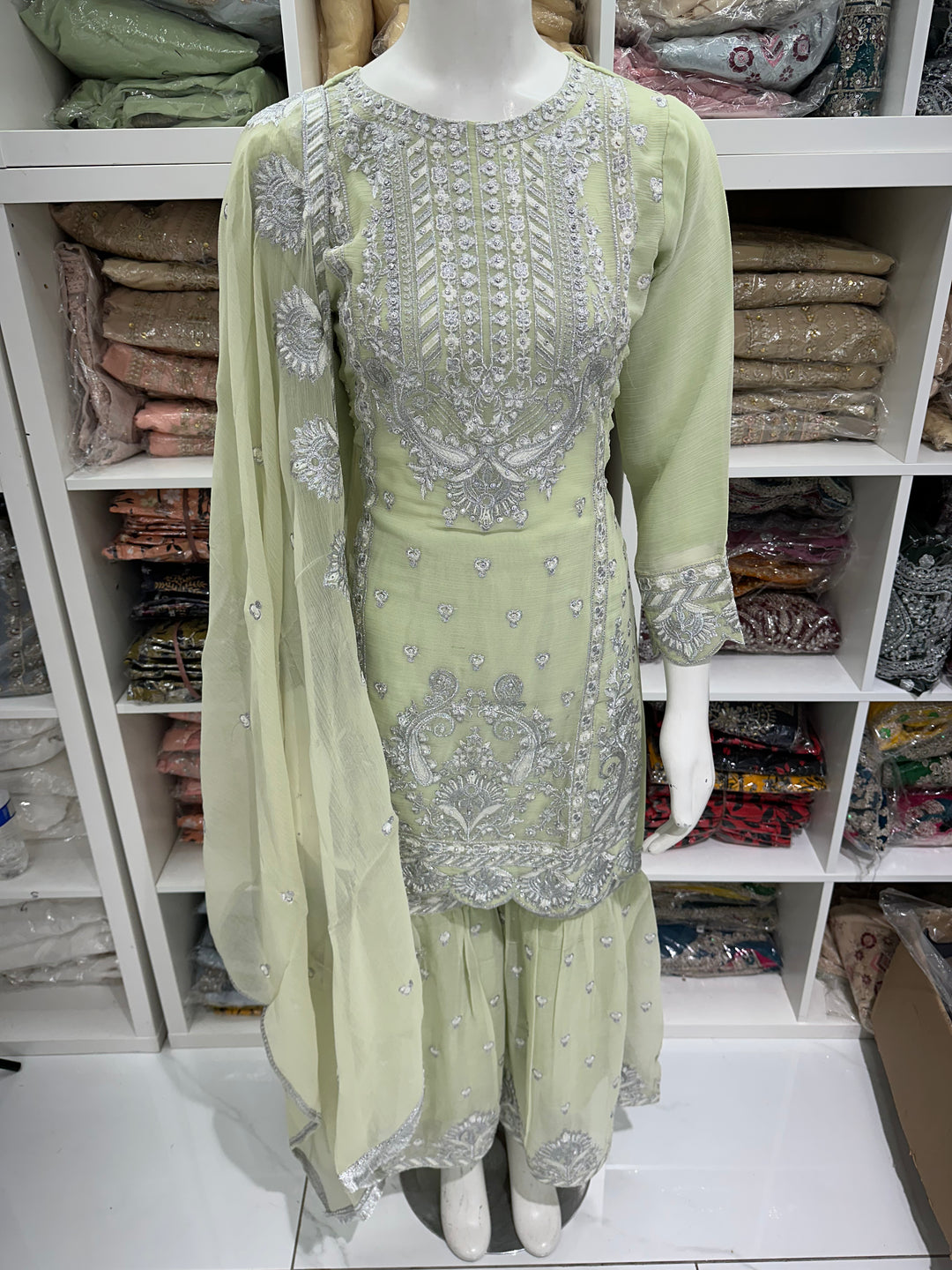 Three piece chiffon garara suits on offer