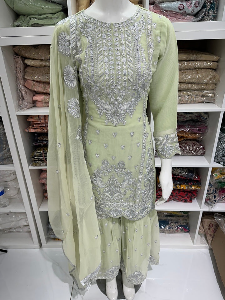 Three piece chiffon garara suits on offer
