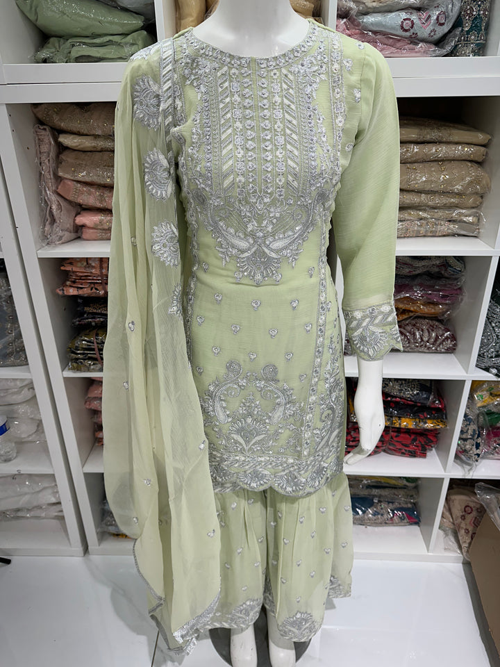 Three piece chiffon garara suits on offer