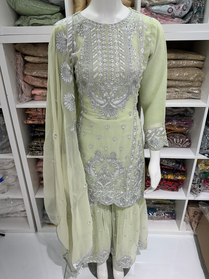 Three piece chiffon garara suits on offer