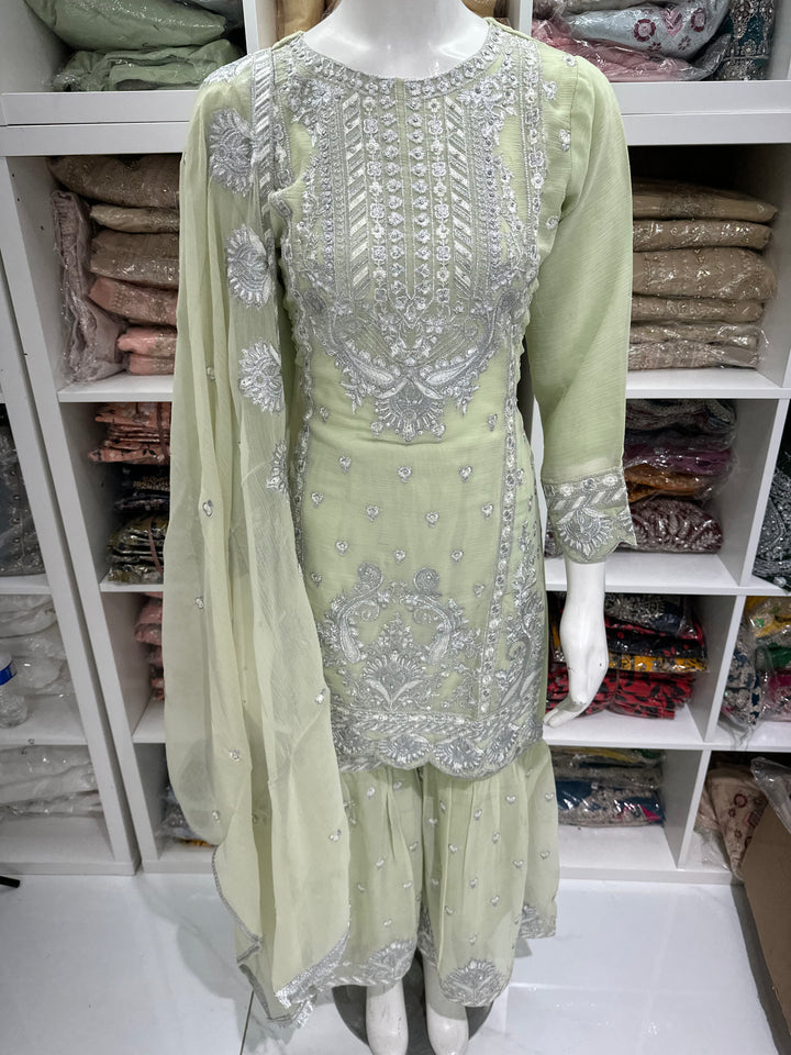 Three piece chiffon garara suits on offer
