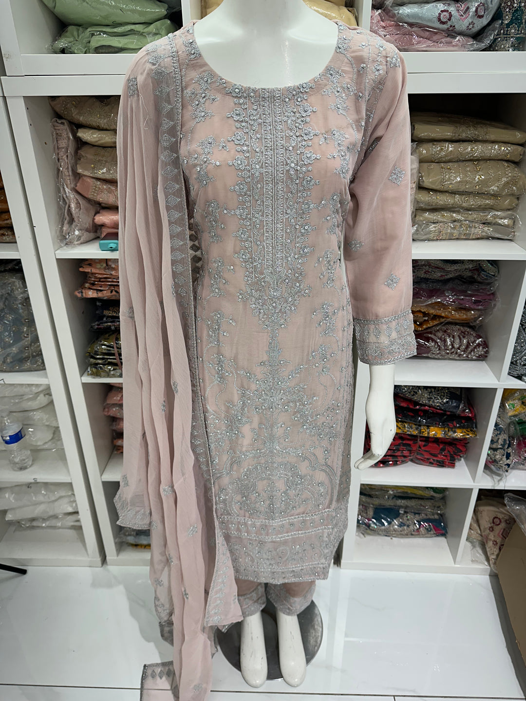 Three piece chiffon suits ready to wear