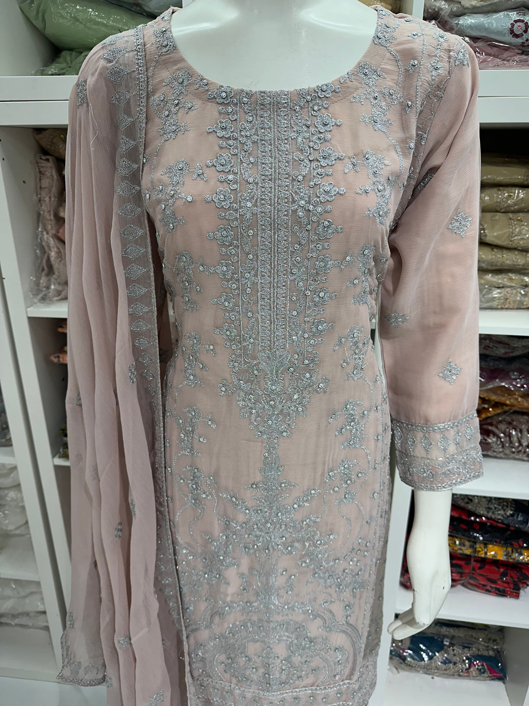 Three piece chiffon suits ready to wear