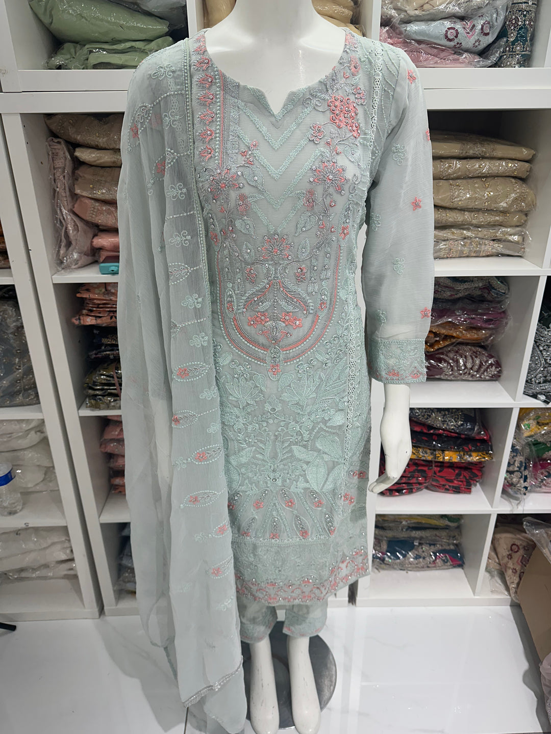 Three piece chiffon suits ready to wear