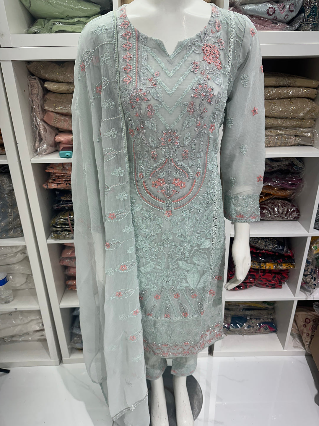 Three piece chiffon suits ready to wear
