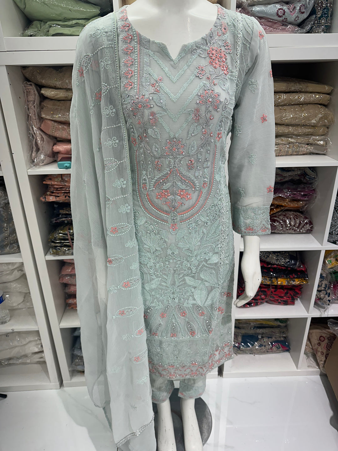 Three piece chiffon suits ready to wear