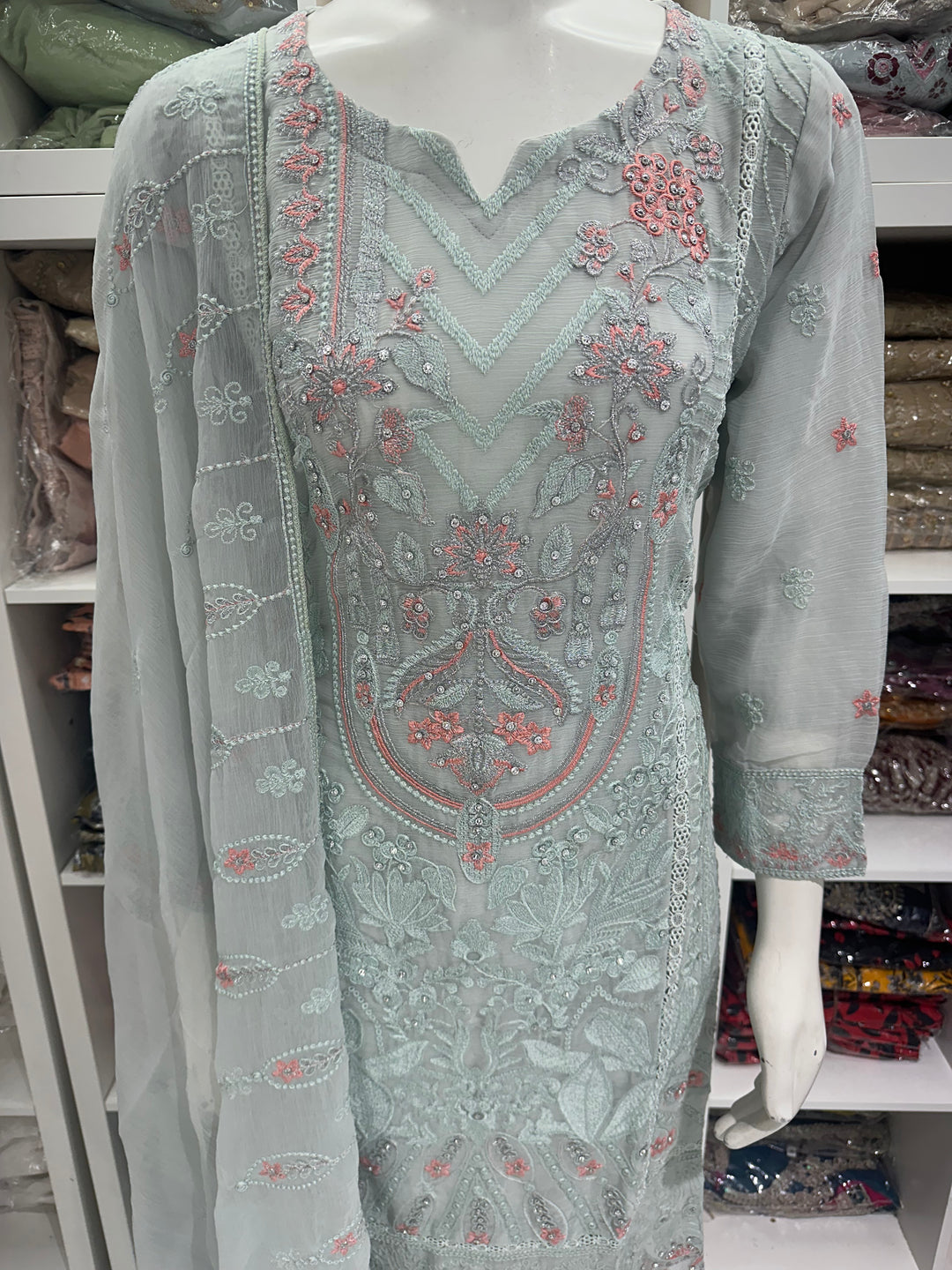 Three piece chiffon suits ready to wear