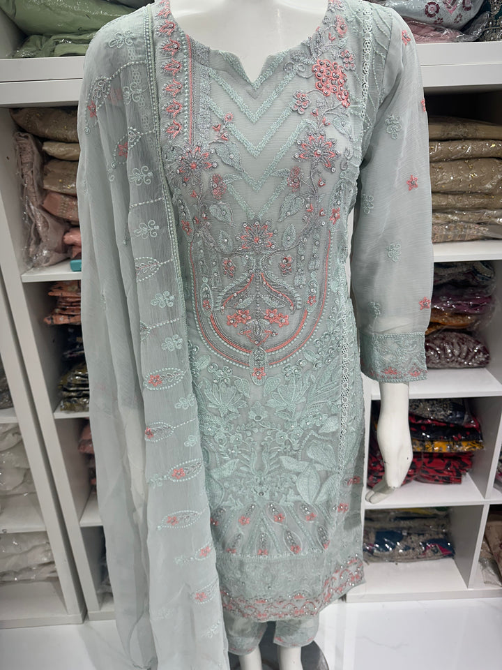 Three piece chiffon suits ready to wear