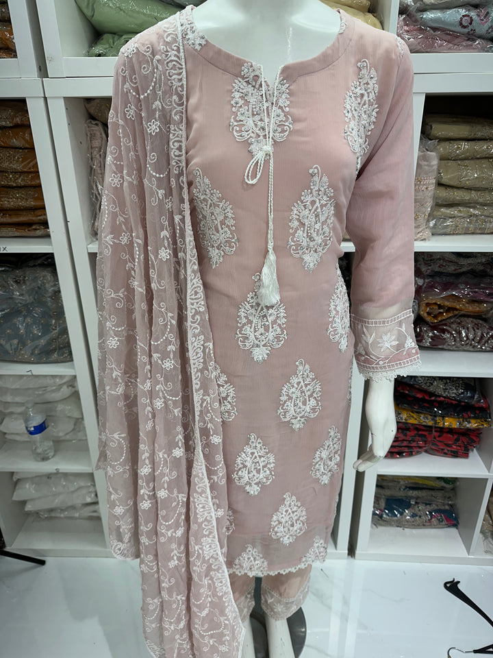 Three piece chiffon suits ready to wear