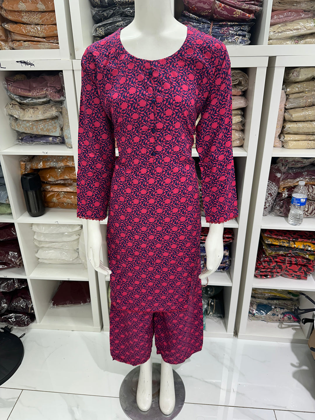 two piece linen material floral print suits on offer Ready to Wear