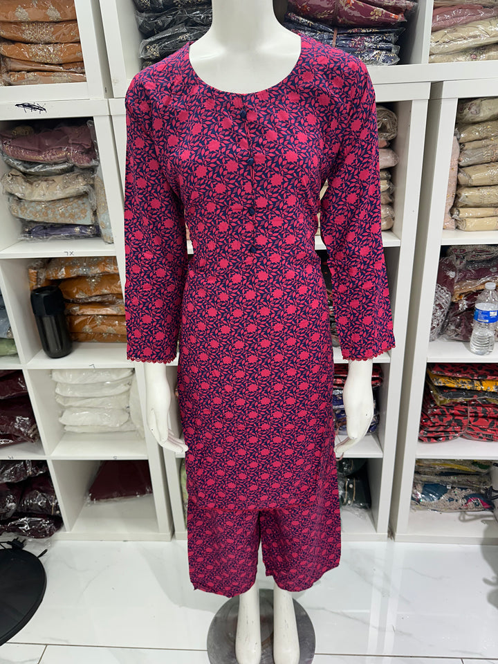 two piece linen material floral print suits on offer Ready to Wear