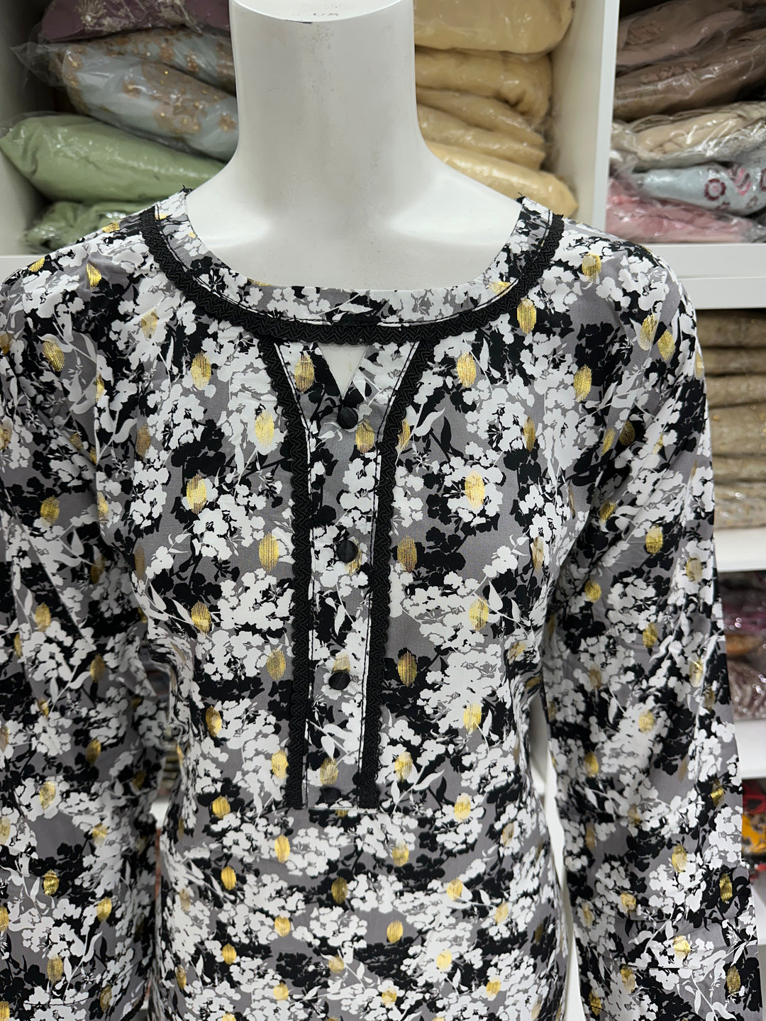 two piece linen material floral print suits on offer Ready to Wear