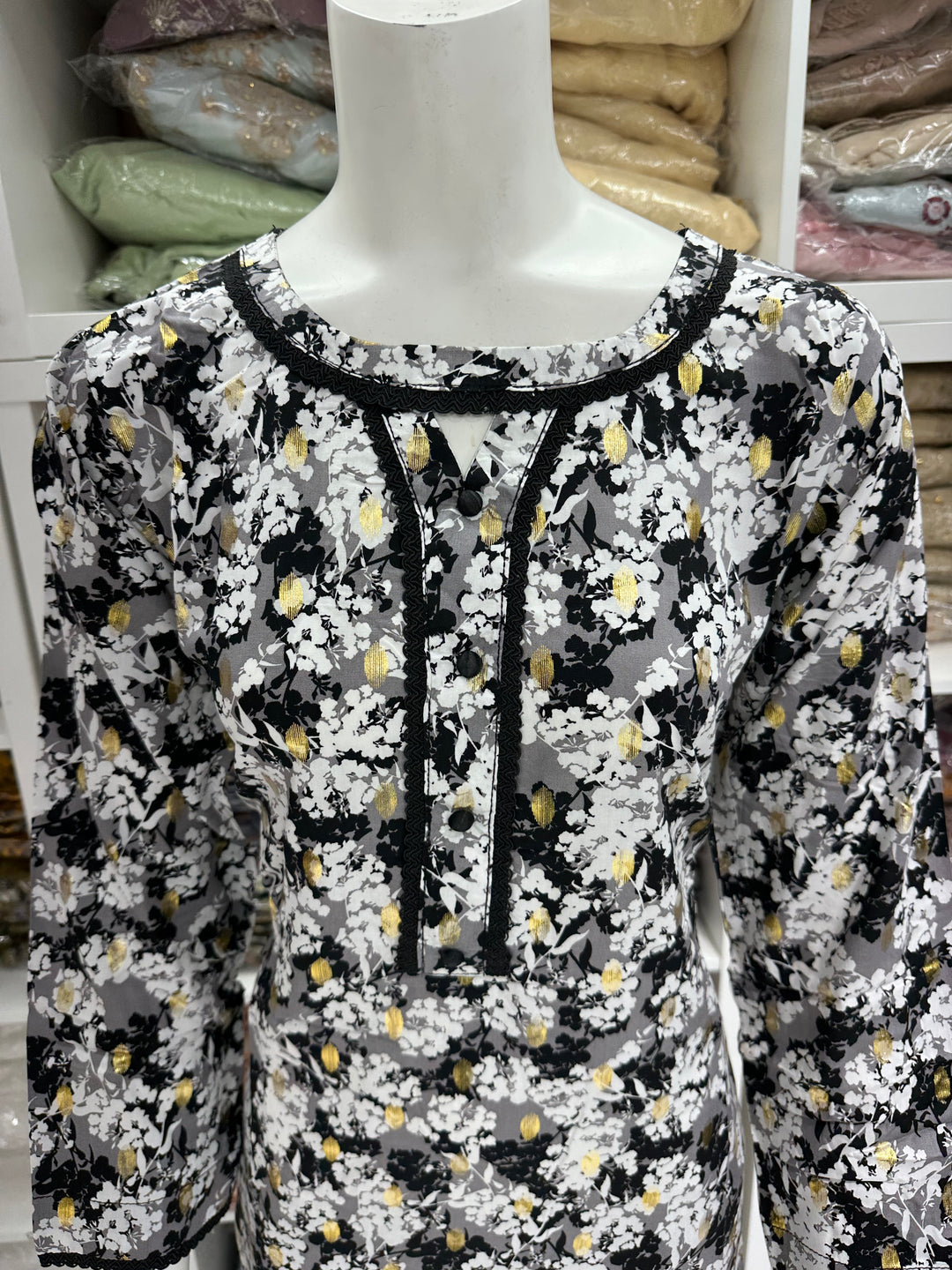 two piece linen material floral print suits on offer Ready to Wear